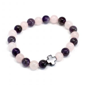 Set of 2 Gemstones Friendship Bracelets – Love – Amethyst & Rose Quartz