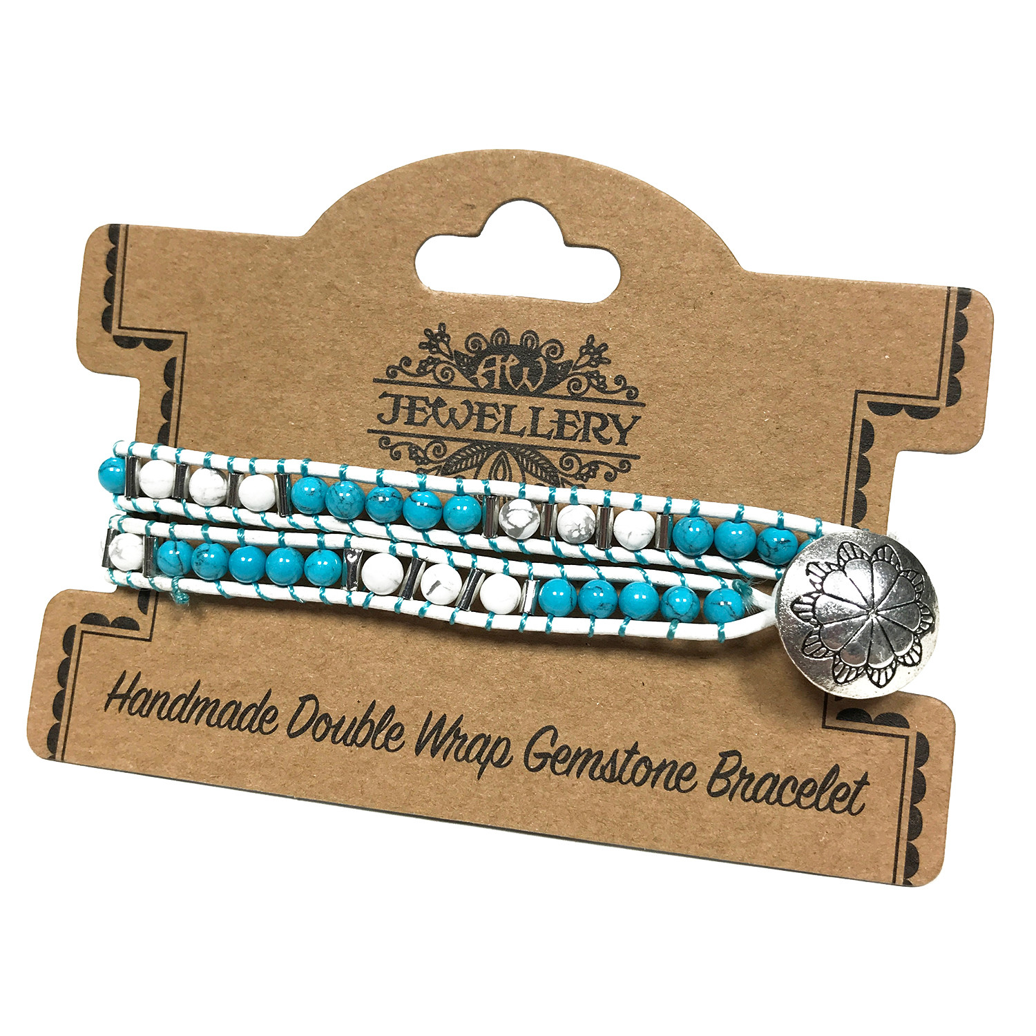Double Wrap Bracelet - Turquoise & White Agate
