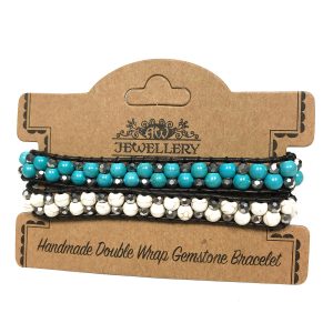 Double Wrap Bracelet – 50/50 – Turquoise & White Agate