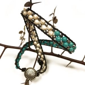 Double Wrap Bracelet – 50/50 – Turquoise & White Agate