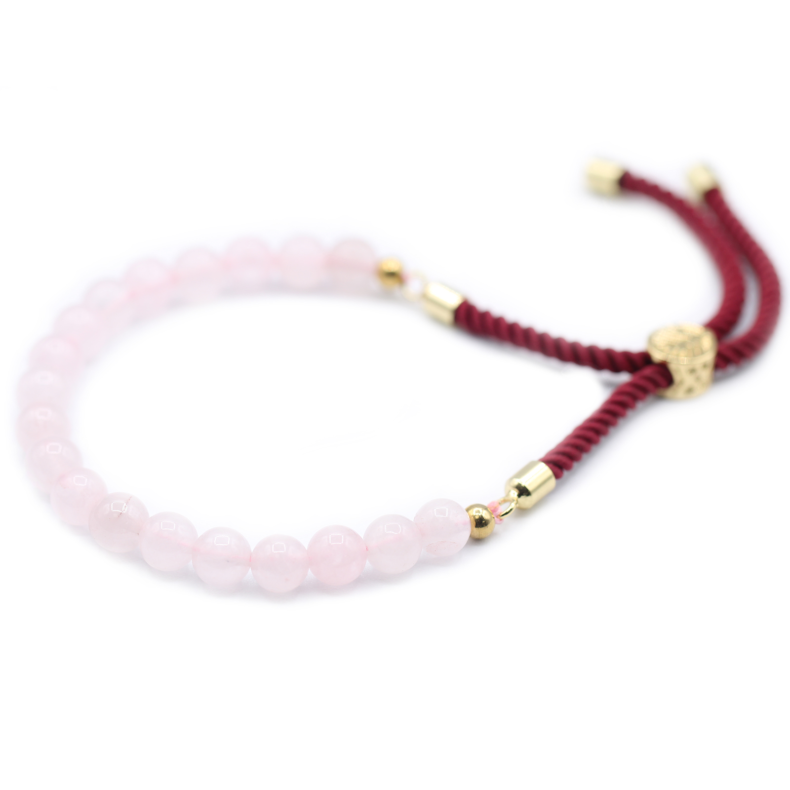 18K Gold Plated Gemstone Bordeaux String Bracelet - Rose Quartz - Image 6