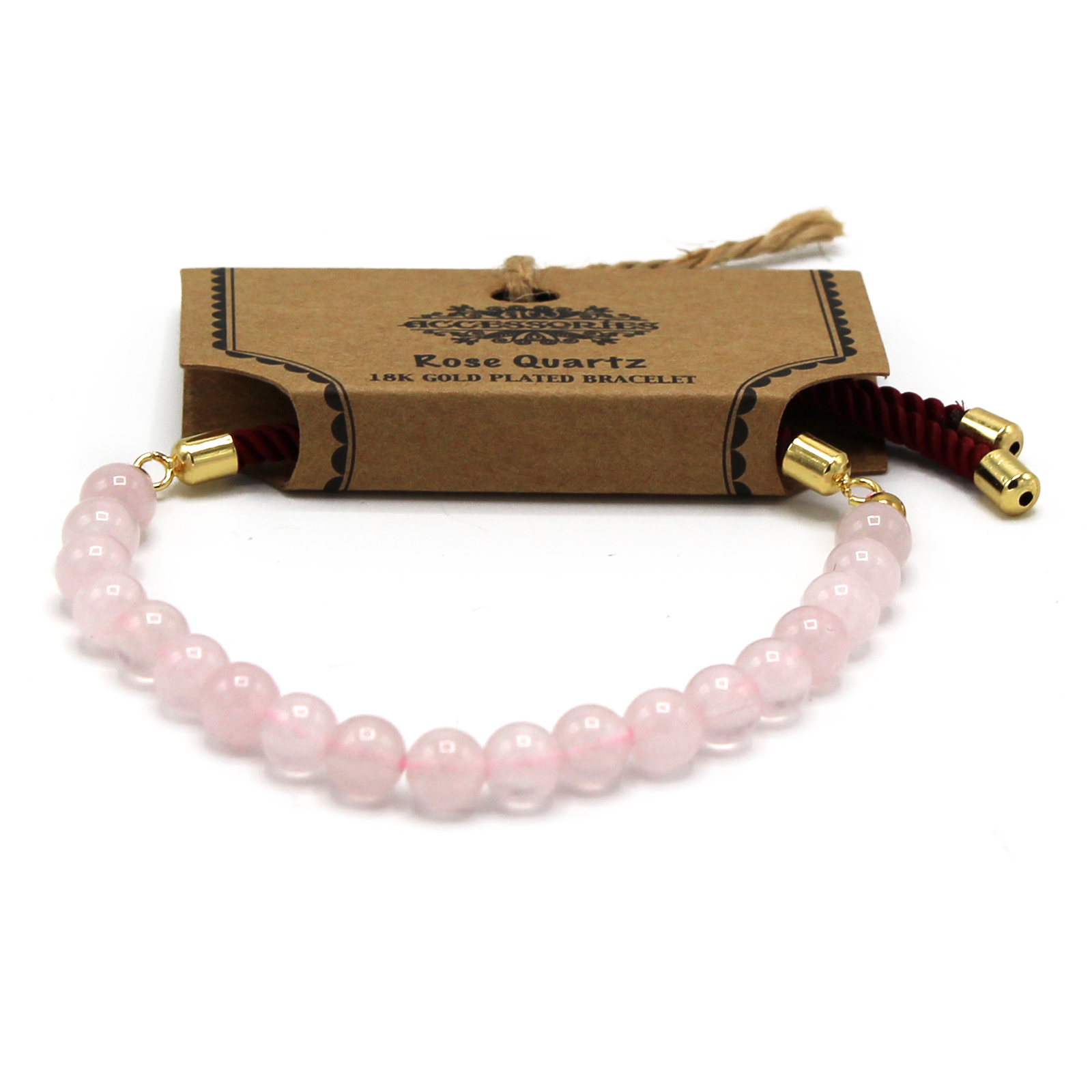 18K Gold Plated Gemstone Bordeaux String Bracelet - Rose Quartz - Image 5