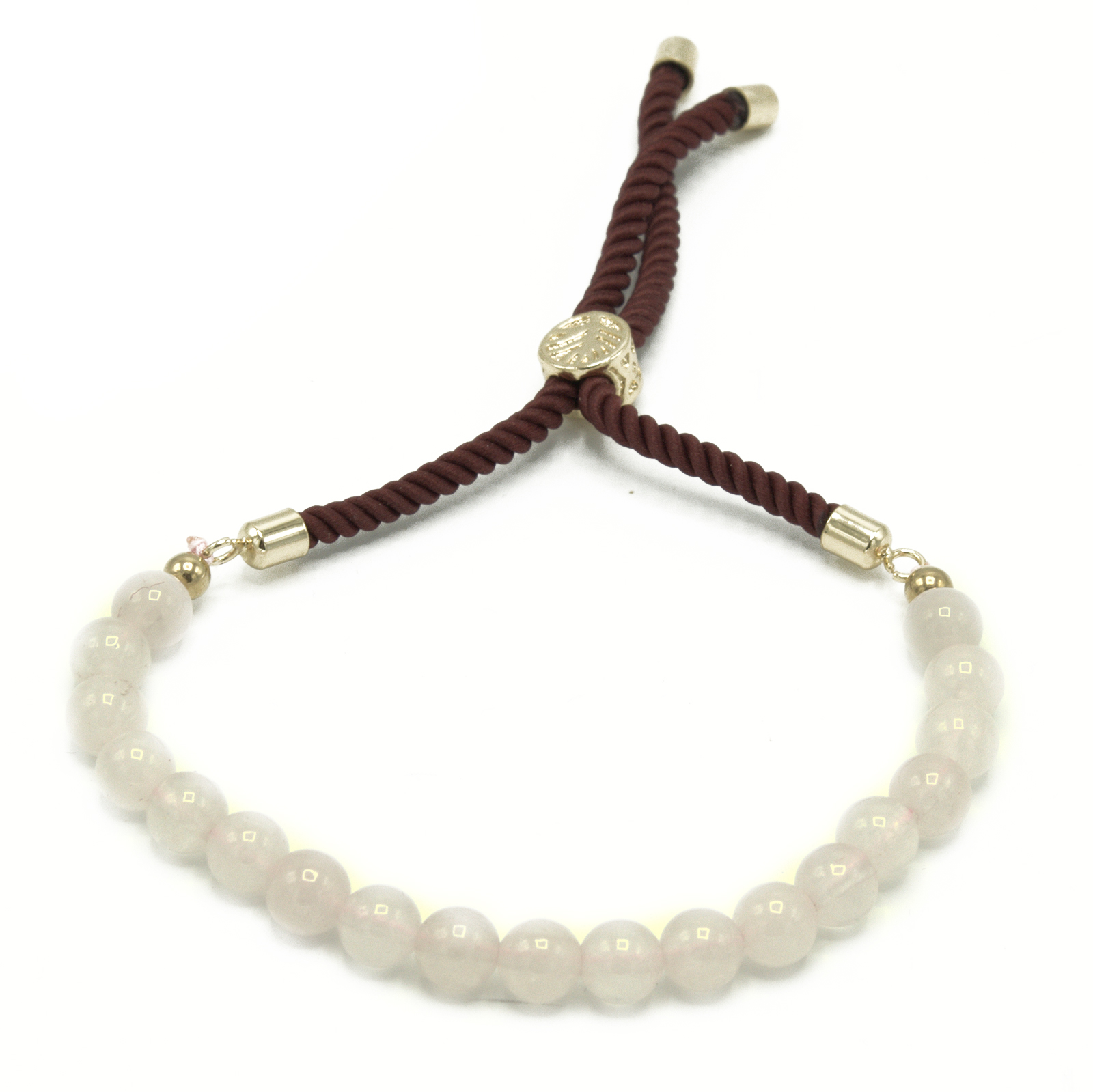 18K Gold Plated Gemstone Bordeaux String Bracelet - Rose Quartz - Image 4