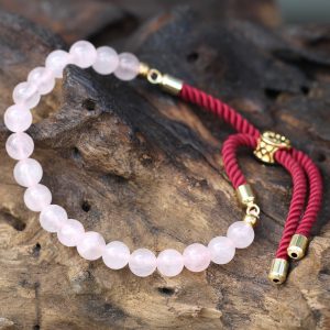 18K Gold Plated Gemstone Bordeaux String Bracelet – Rose Quartz