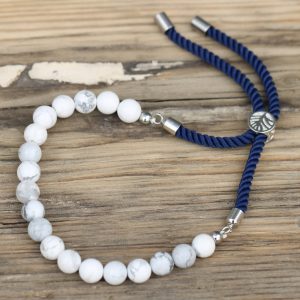 925 Silver Plated Gemstone Navy String Bracelet – White Howlite