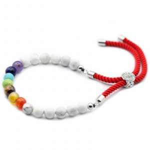 925 Silver Plated Gemstone Royal Red String Bracelet – White Howlite Chakra
