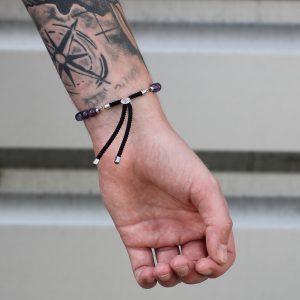 925 Silver Plated Gemstone Charcoal String Bracelet – Dalmation Jasper