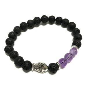 Lava Stone Bracelet – Fish Amethyst