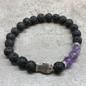 Lava Stone Bracelet – Fish Amethyst