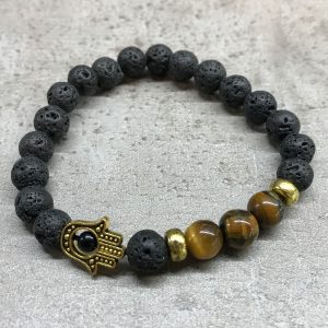 Lava Stone Bracelet – Hamsa Tiger-eye