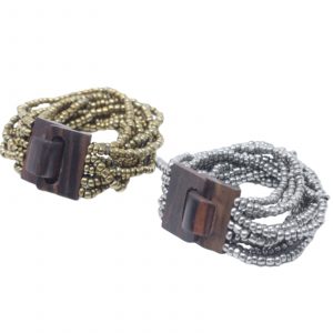 Multi-Bead Bangle Wooden Clasp – Assorted Gold/Bronze