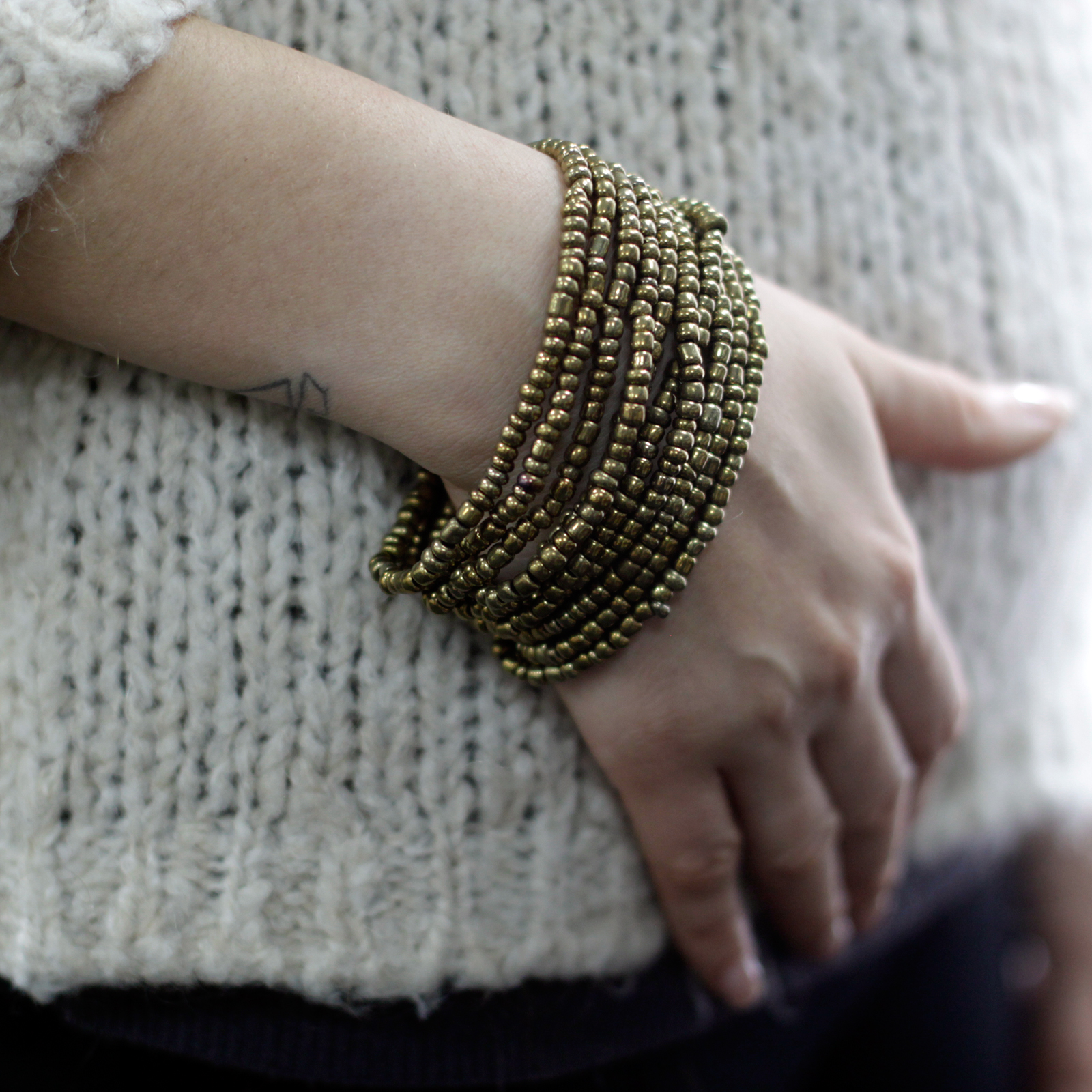 Multi-Bead Bangle Wooden Clasp - Assorted Gold/Bronze - Image 3