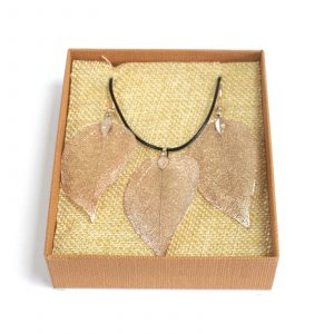 Necklace & Earring Set – Bravery Leaf – Pink Gold
