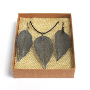 Necklace & Earring Set – Bravery Leaf – Pewter