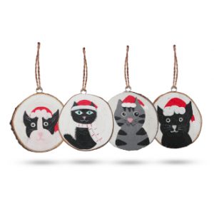 Christmas Cats – Hand Pained Log Xmas Decor (set 4)