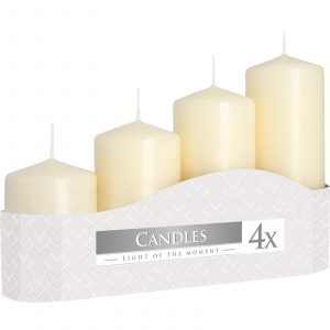 Set of 4 Pillar Candles  50mm (11/16/22/33H) – Ivory