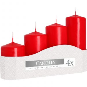 Set of 4 Pillar Candles  50mm (11/16/22/33H) – Red